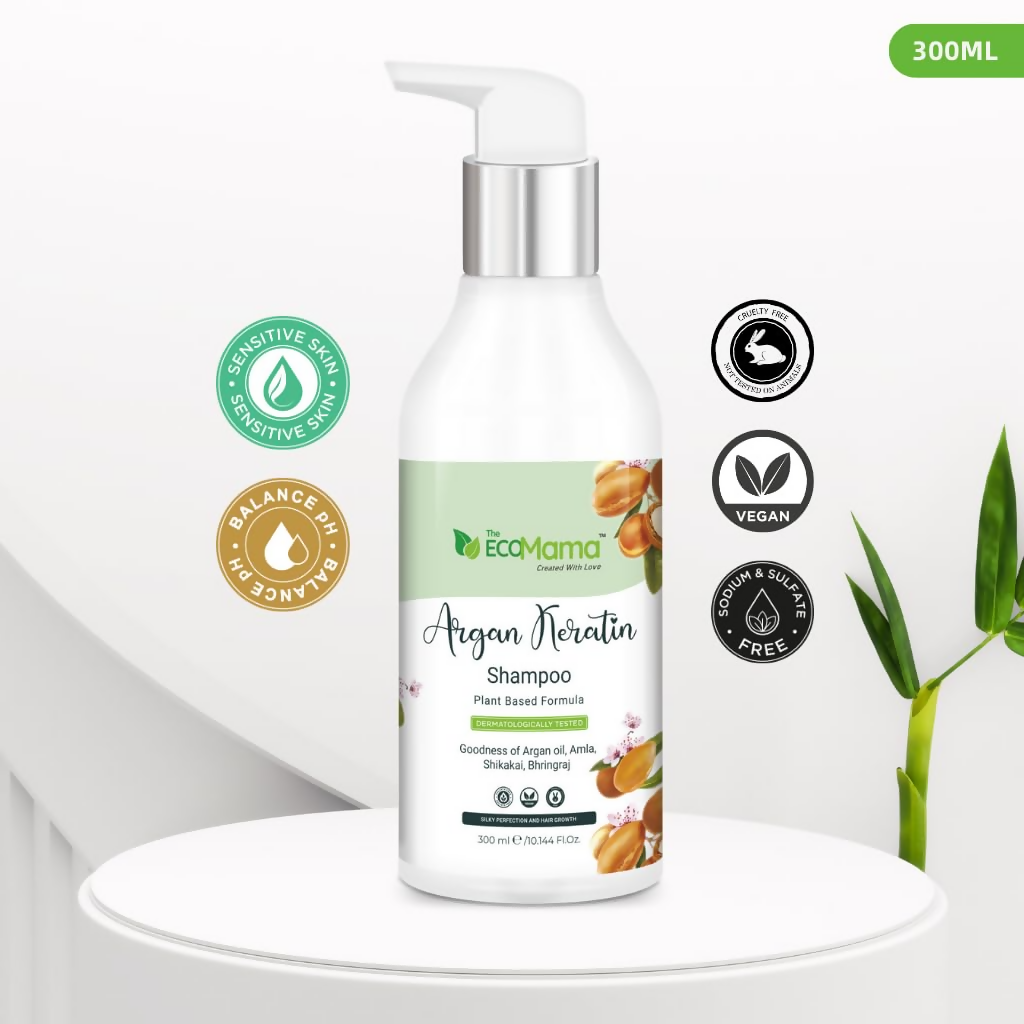 The Eco Mama Argan Keratin Shampoo With Amla Oil, Bhringraj Oil, and Vitamin E