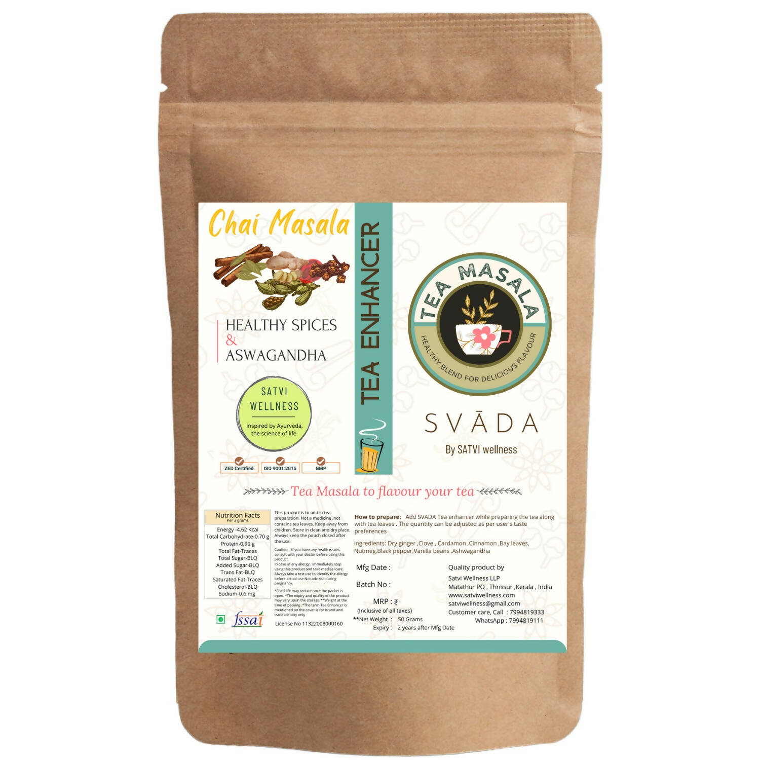 Satvi Wellness Tea Masala | Chai Masala | Satvi svĀda Tea Enhancer