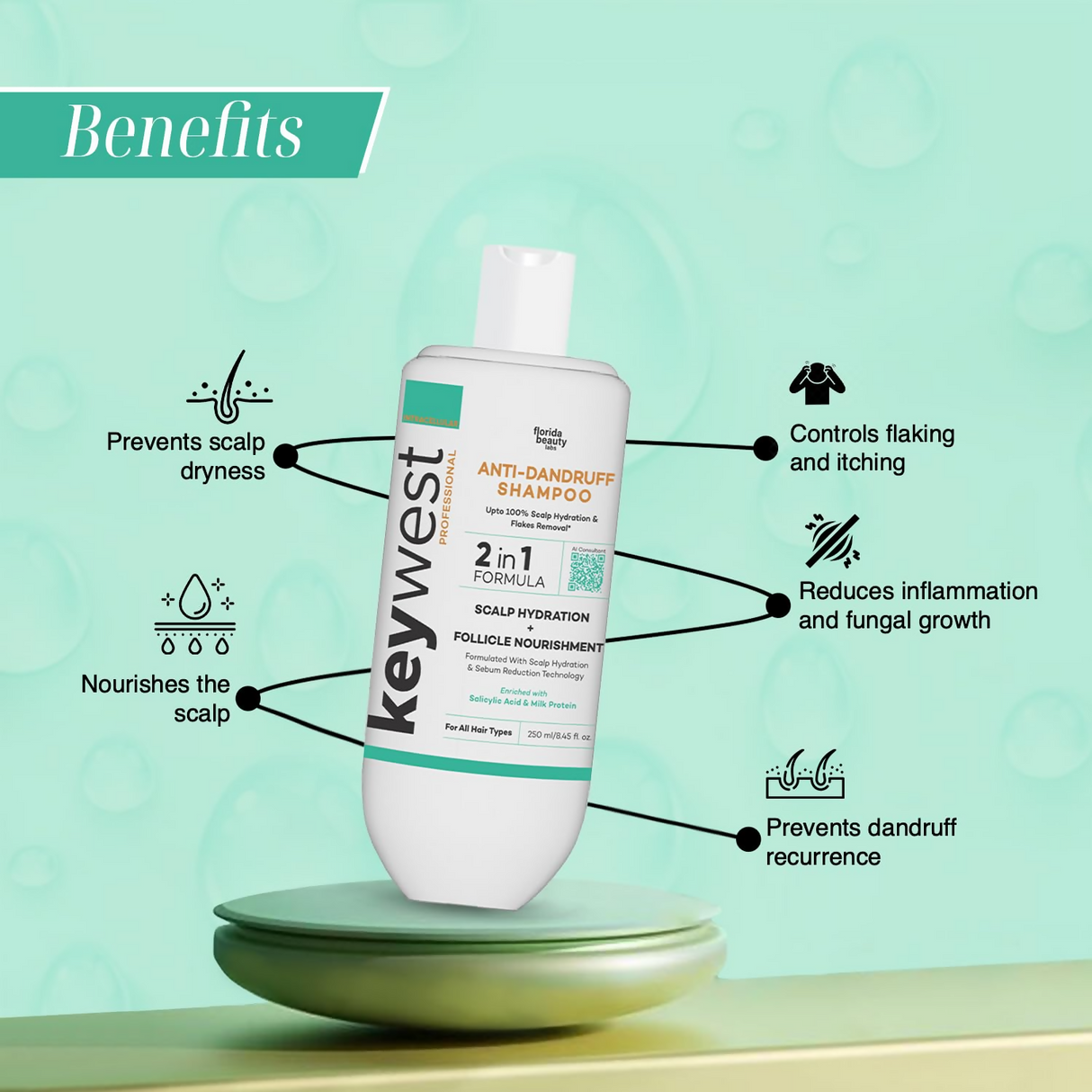 Keywest Professional Anti Dandruff Shampoo 2in1 Formula Scalp Hydration + Follicle Nourishment