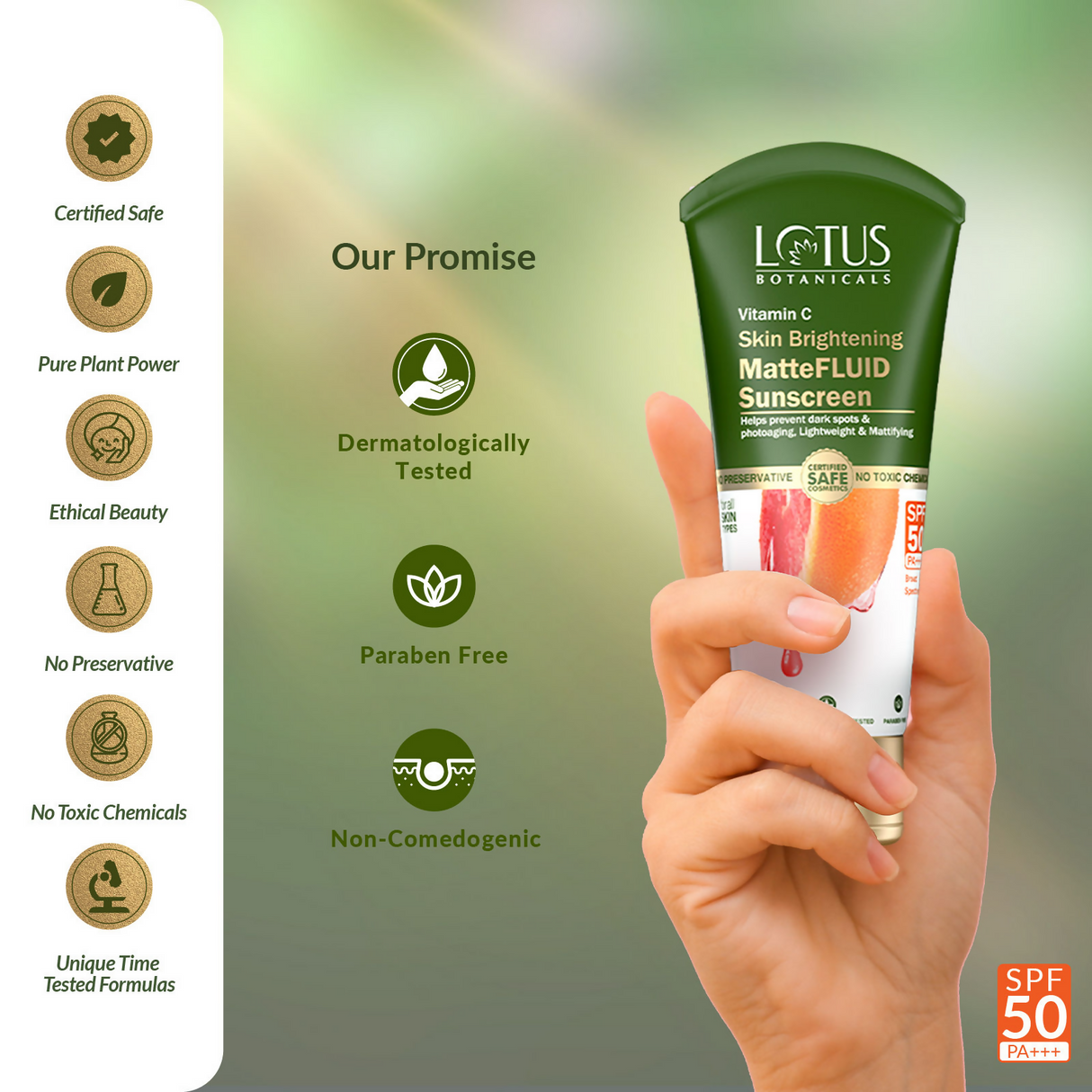 Lotus Botanicals 100x Vitamin C Matte Fluid Sunscreen, Sun Protect & Skin Brightening, SPF 50, PA+++