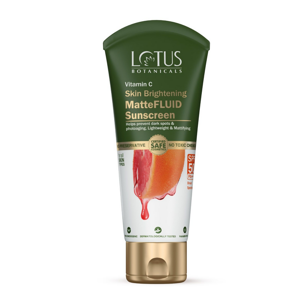 Lotus Botanicals 100x Vitamin C Matte Fluid Sunscreen, Sun Protect & Skin Brightening, SPF 50, PA+++