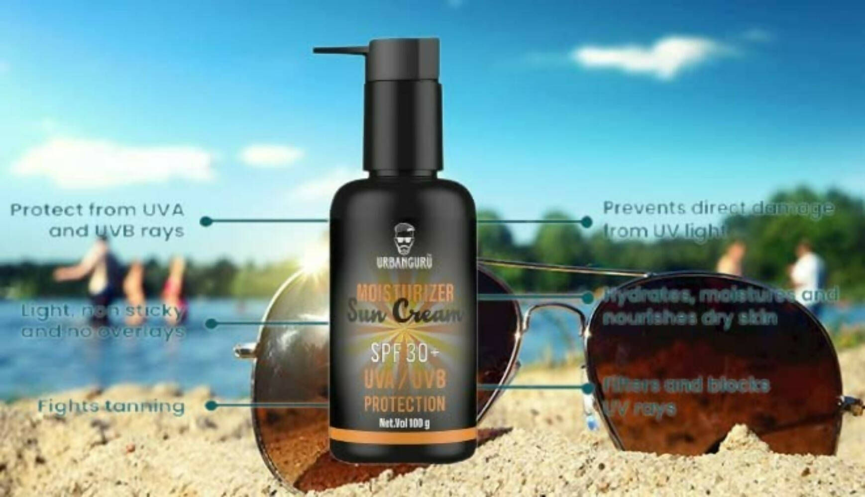 Urbanguru Men's Daily Glow Sunscreen & Moisaturizer SPF30+ UVA/UVB Sun Protection