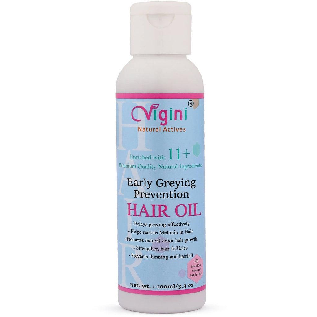 Vigini Early Anti Greying Hair Care Oil with Amla, Onion Seed Oil, Flaxseed Oil