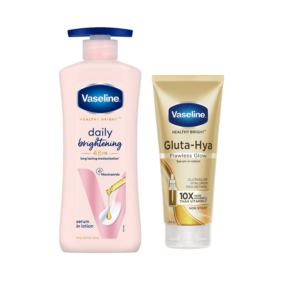 Vaseline Healthy Bright Daily Brightening Body Lotion & Gluta-Hya Flawless Glow Serum-In-Lotion Combo