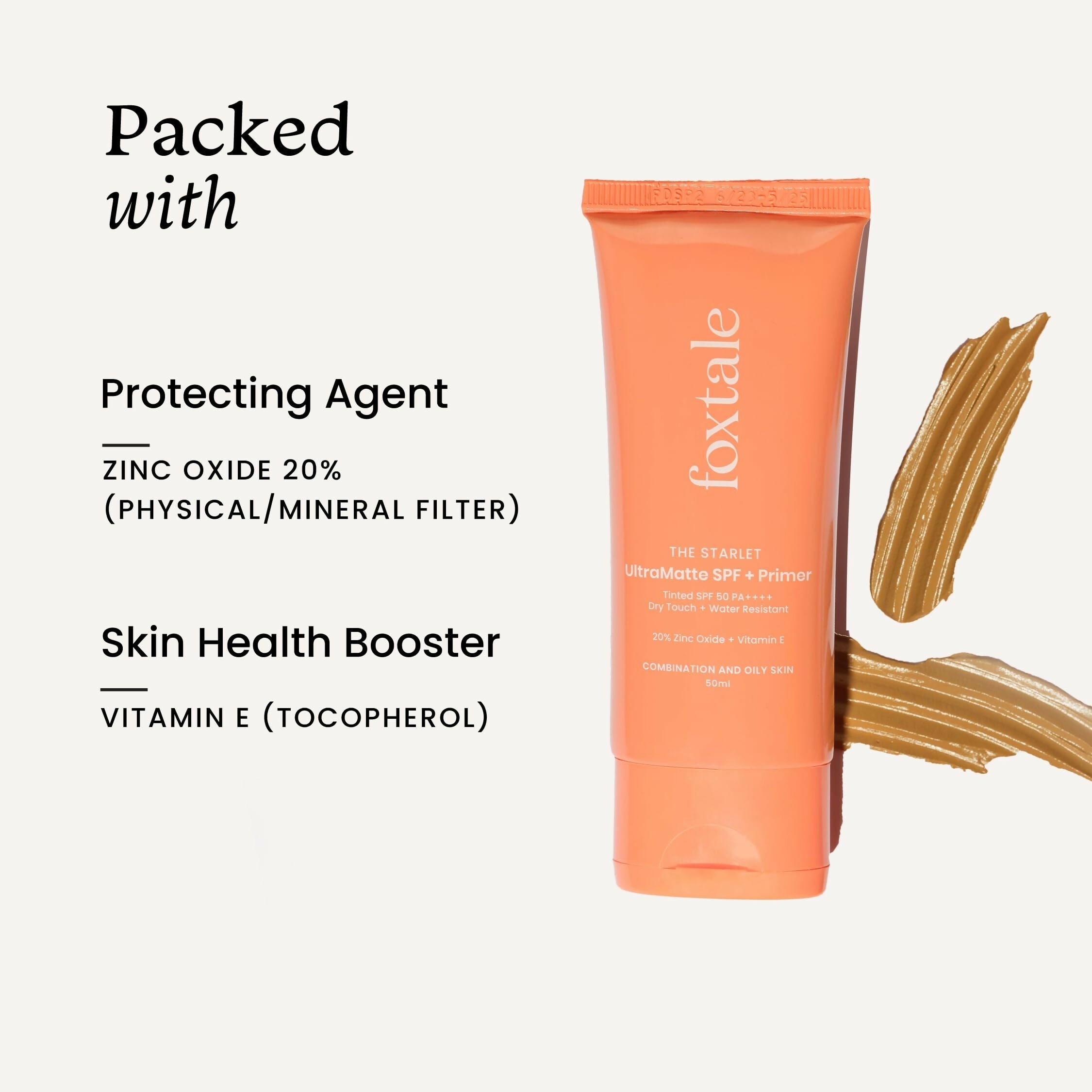 Foxtale Tinted Sunscreen SPF 50 PA++++ & Primer Shade 1 - Deep, Water Resistant with Dry-Touch Finish, Blurs Out Pores