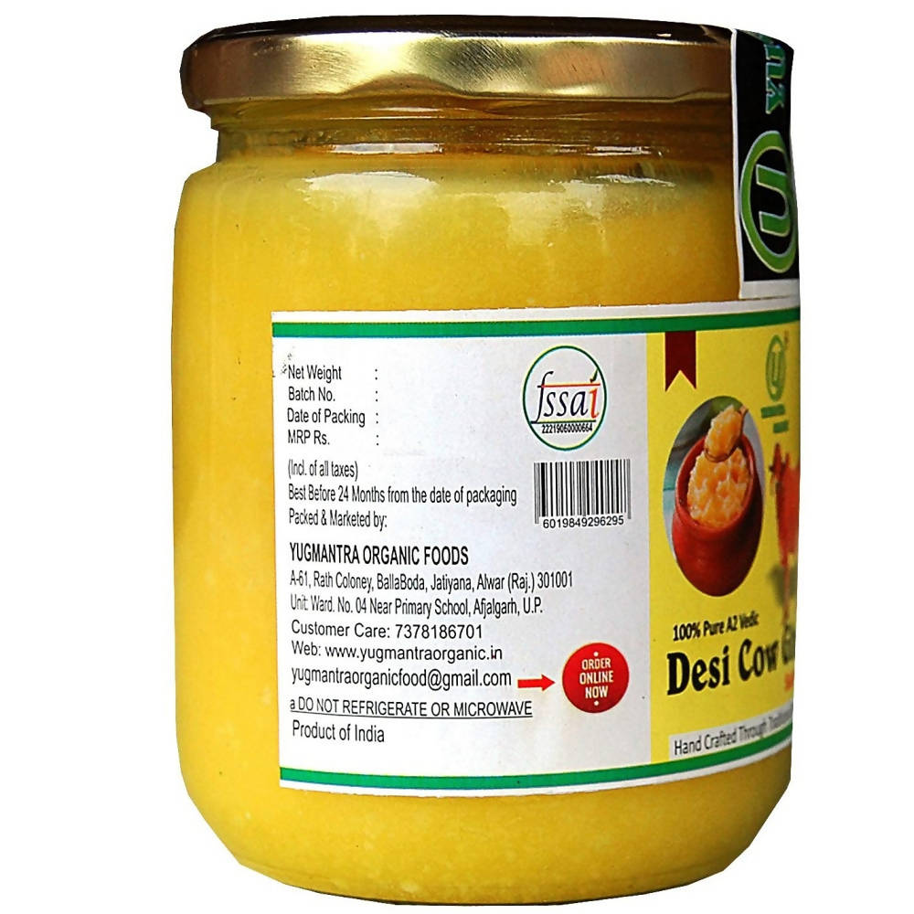 Yugmantra Organic Foods Pure A2 Natural Desi Cow Ghee Sahiwal | Handmade Desi Ghee | Grassfed, Golden, Grainy, Natural Fresh