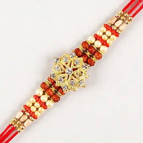 Pretty Rudraksha Rakhi And Kaju Katli Box
